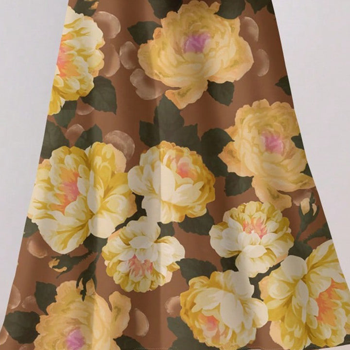 Women's Vibrant Floral Print V-Neck Long Sleeve Maxi Dress Elegant Bohemian A-Line Long Dress - ZEYTONCART