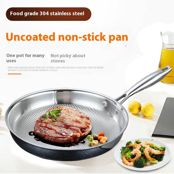 Stainless Steel Frying Pan Non-stick Less Lampblack Kitchen Cookware - ZEYTONCART
