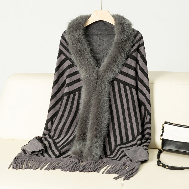 European And American Fall Winter Fashion Striped Tassel Knitted Shawl Cape - ZEYTONCART
