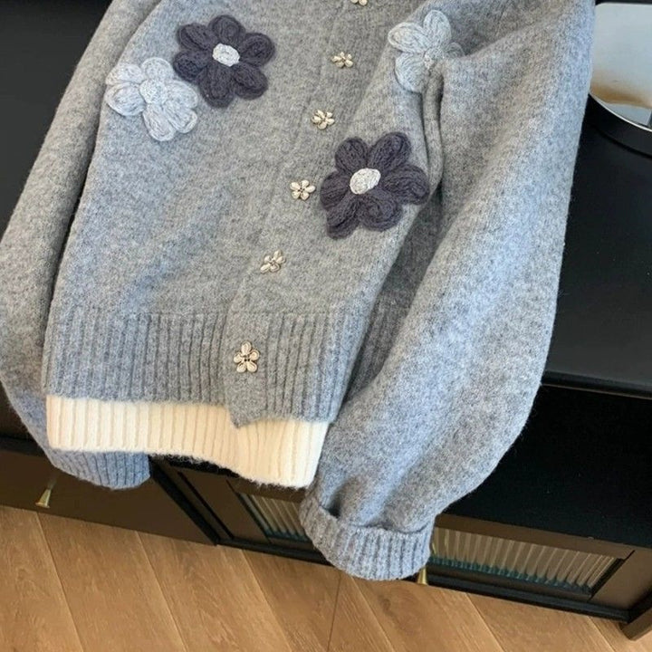 Korean Style Flower Loose Sweater Women's Autumn And Winter Lazy Embroidery - ZEYTONCART