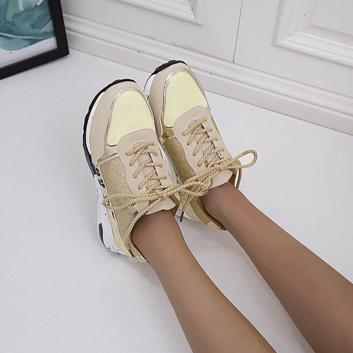 Lace Up Sneakers Wedge Flat Casual Walking Running Shoes For Women - ZEYTONCART