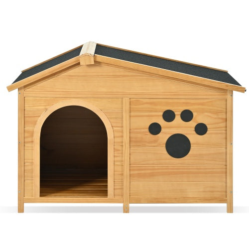 48 Wooden Dog House Outdoor With Porch, Dog Kennel With Water-Resistant Asphalt Roof And Fencing,Indoor & Outdoor Dog Crate With Paw Print, Medium, Nature - ZEYTONCART