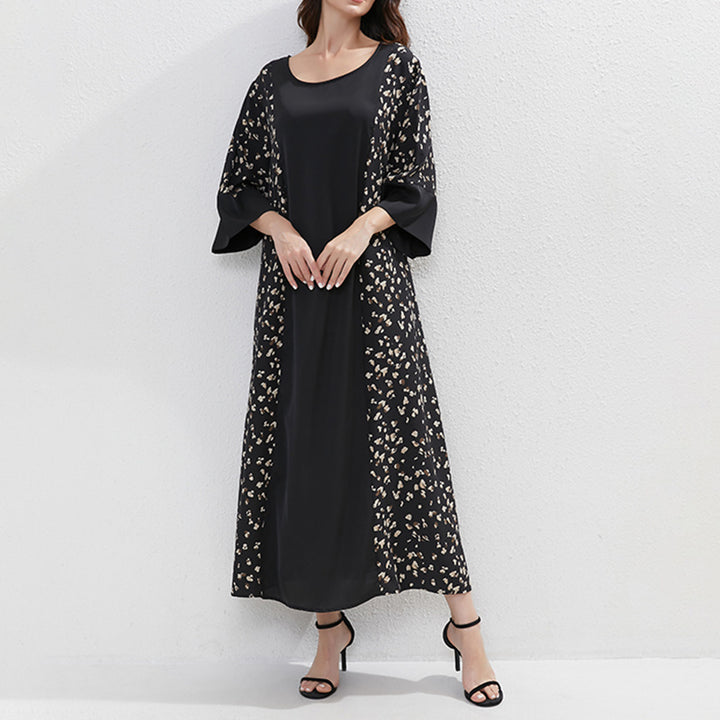 Women's Plus Size Floral Print Tunic Dress With Belt, Middle Eastern Style Muslim Long Dress - ZEYTONCART