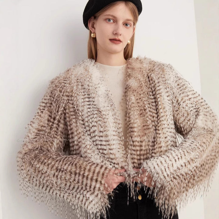 Short Autumn And Winter Women's Jacquard Plush Jacket Peacock Fur Fur - ZEYTONCART