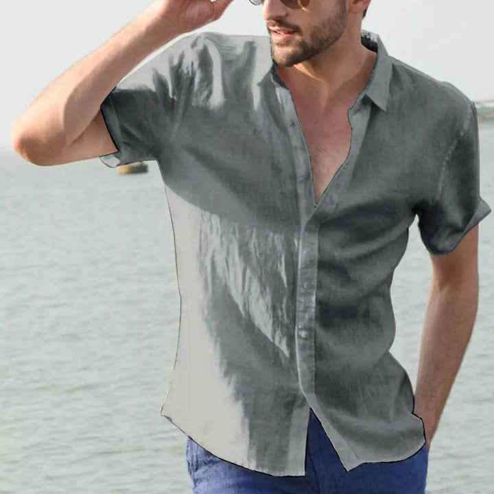 Summer Short-sleeved Shirt Casual Button Tops Men Clothing - ZEYTONCART
