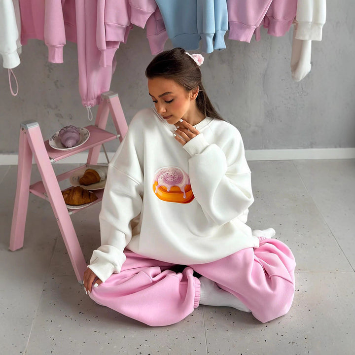 Autumn And Winter Fleece-lined Loose Slimming Long Sleeves Crew Neck Pullover Sweatshirt Women - ZEYTONCART