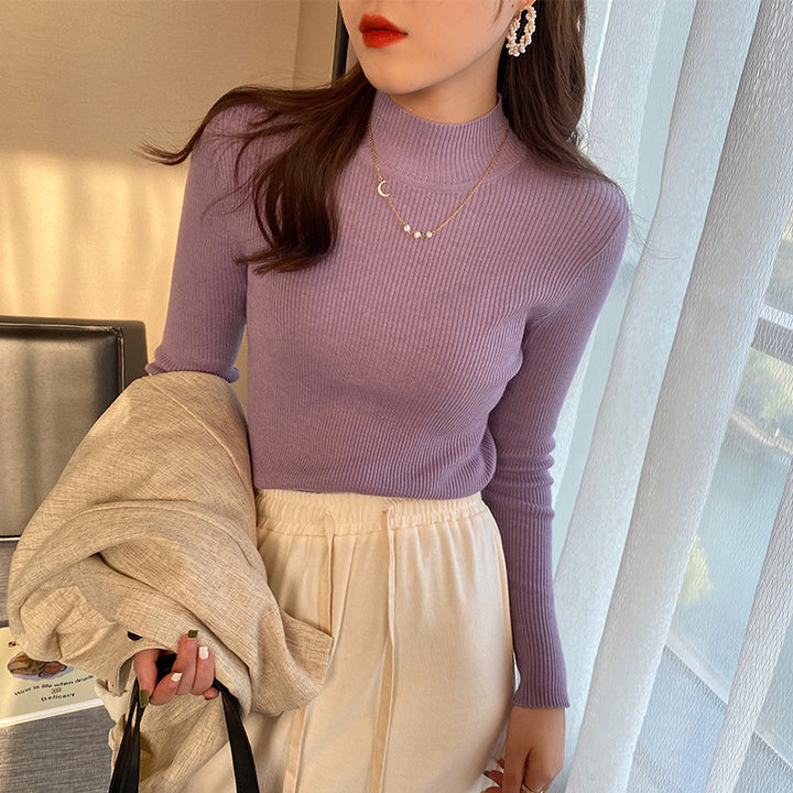 Autumn And Winter New Half Turtleneck Slim Fit Long Sleeve Inner Wear Knitwear For Women - ZEYTONCART