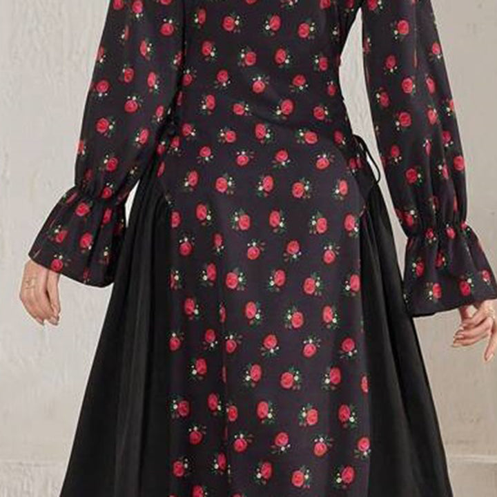 Women's Elegant Floral Print Square Neck Dress With Puff Sleeves & Cinched Waist, Summer Bohemian Dress - ZEYTONCART