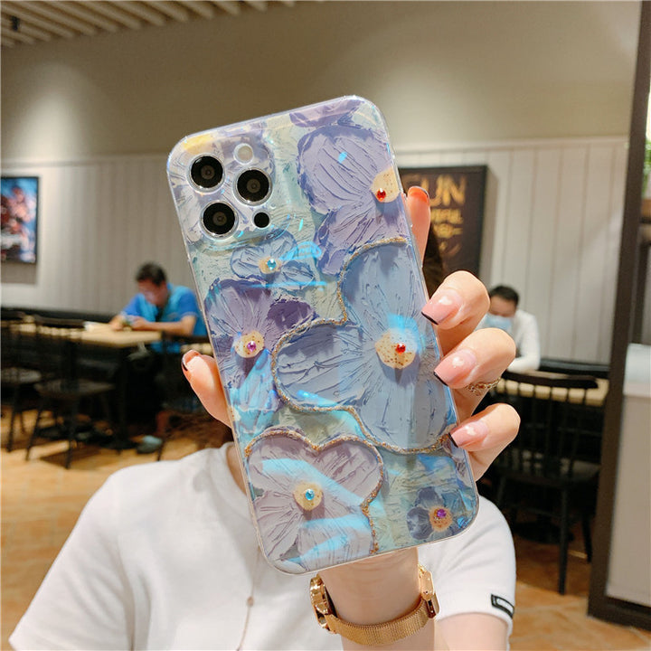 Oil Painting Purple And Blue Daisy Flower Phone Case - ZEYTONCART