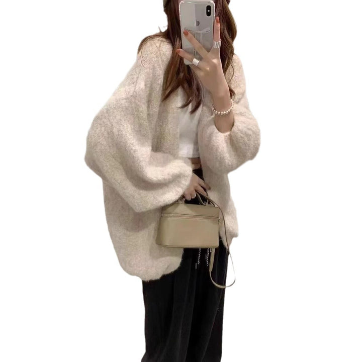 Autumn And Winter Loose Alpaca Fleecefiber Knitted Cardigan - ZEYTONCART
