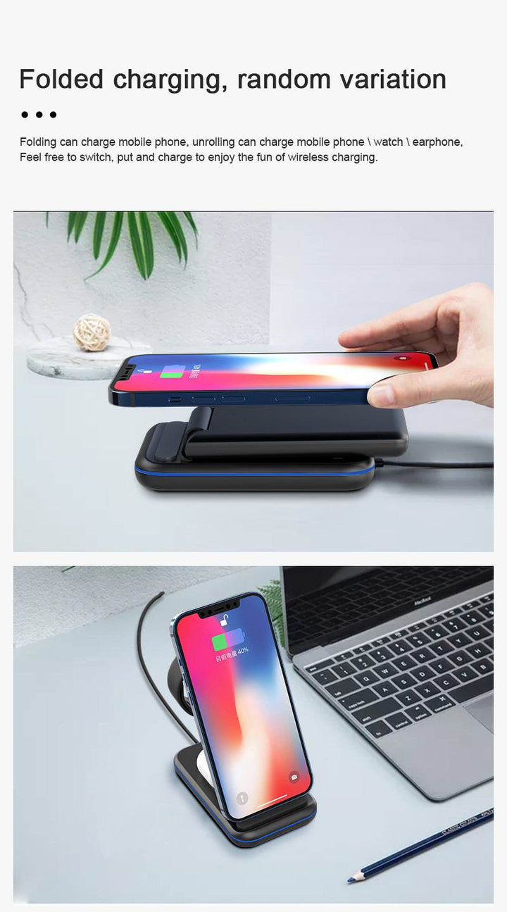 Folding Three-in-one Wireless Charging Stand Smart Fast Charge - ZEYTONCART