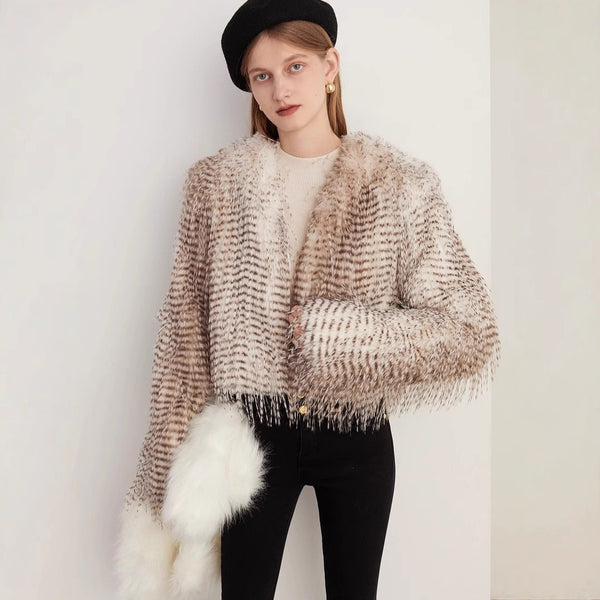 Short Autumn And Winter Women's Jacquard Plush Jacket Peacock Fur Fur - ZEYTONCART