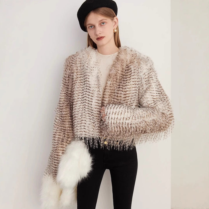 Short Autumn And Winter Women's Jacquard Plush Jacket Peacock Fur Fur - ZEYTONCART