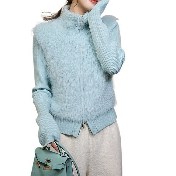 Autumn And Winter Stitching Zip Knitted Sweater - ZEYTONCART