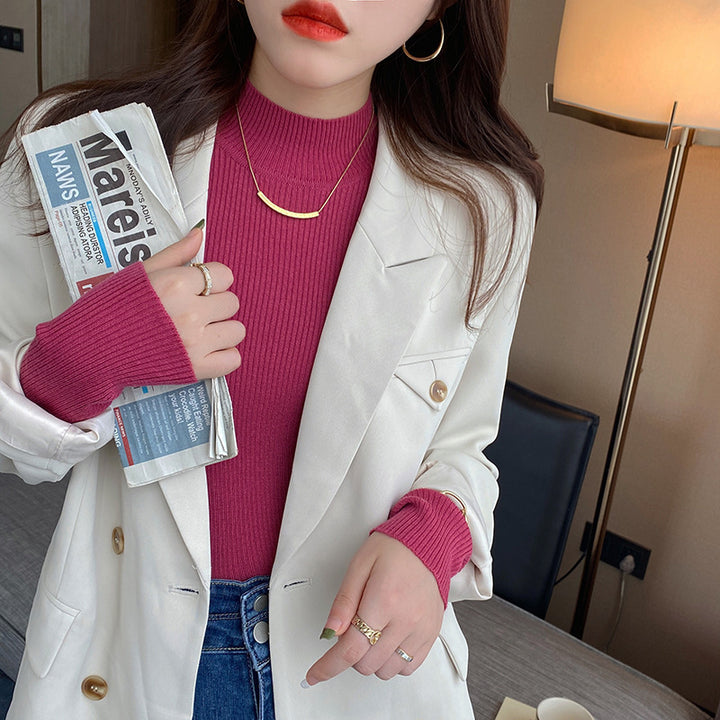 Autumn And Winter New Half Turtleneck Slim Fit Long Sleeve Inner Wear Knitwear For Women - ZEYTONCART