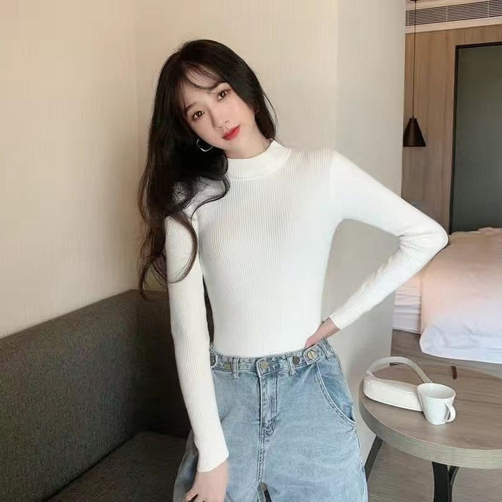 Autumn And Winter New Half Turtleneck Slim Fit Long Sleeve Inner Wear Knitwear For Women - ZEYTONCART