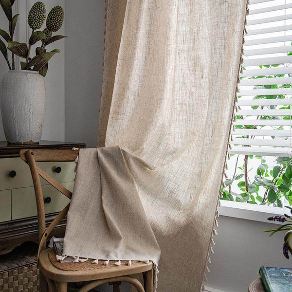 Curtains American Style Simple Pure Color Jute - ZEYTONCART