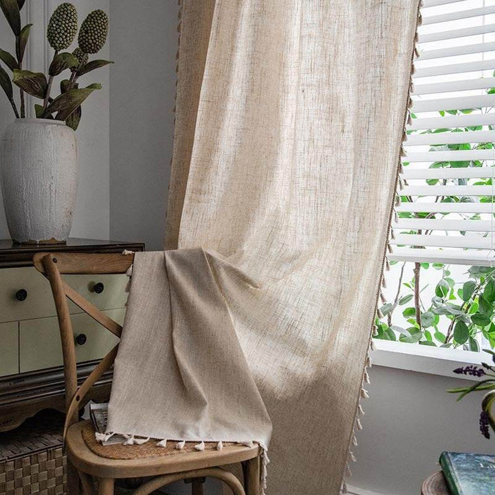 Curtains American Style Simple Pure Color Jute - ZEYTONCART