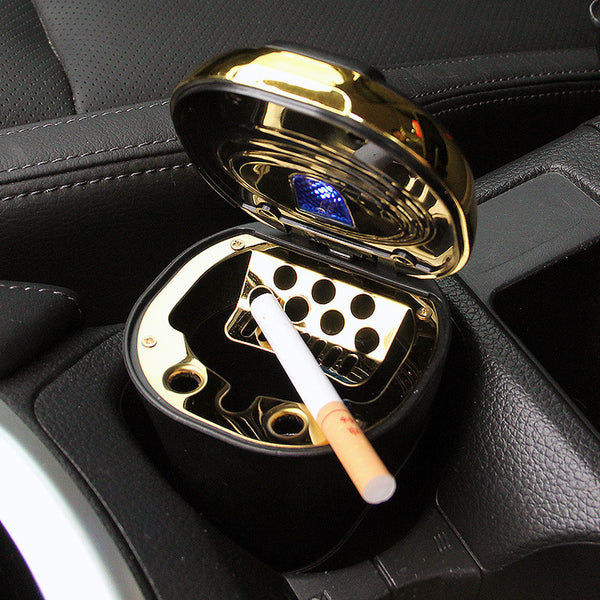 Push-pull Lighter Accessories Smokeless Detachable USB Rechargable Car Ashtray Home Portable Smell Proof With Lid LED Blue Light - ZEYTONCART