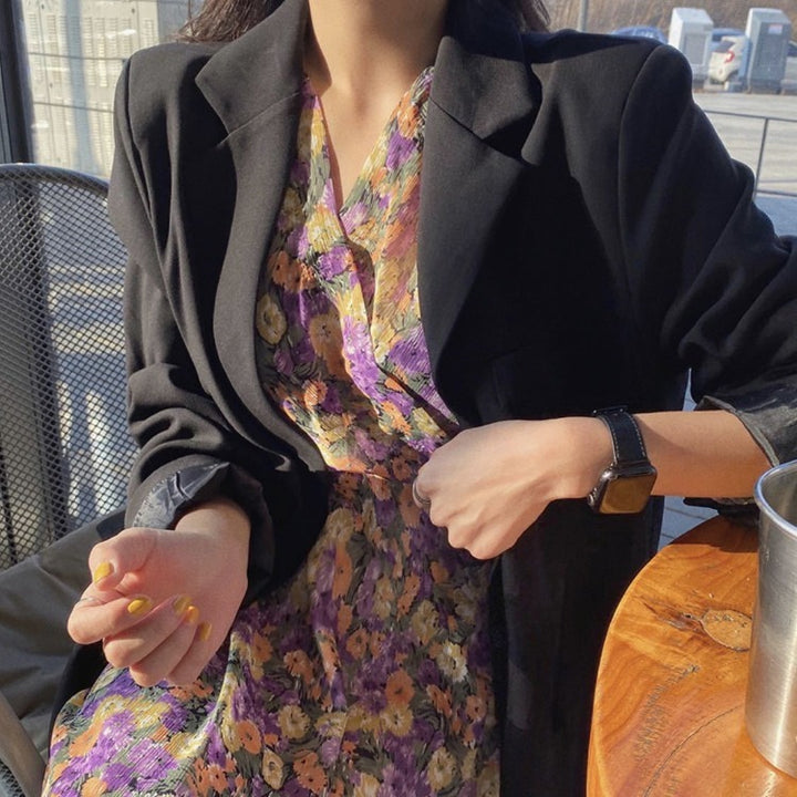 Purple floral chiffon dress - ZEYTONCART