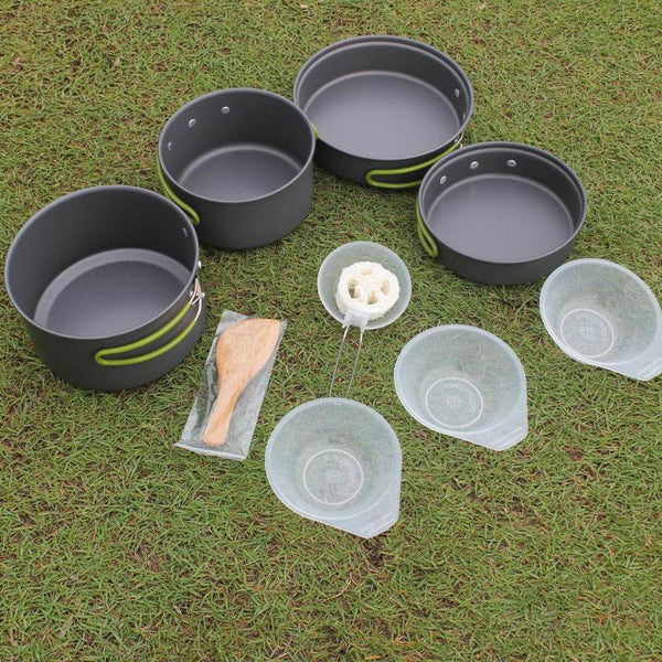 Outdoor Portable Cookware Camping Hiking Picnic Non-stick Cooking Pan Pot Bowl Set for 2-3 Person - ZEYTONCART