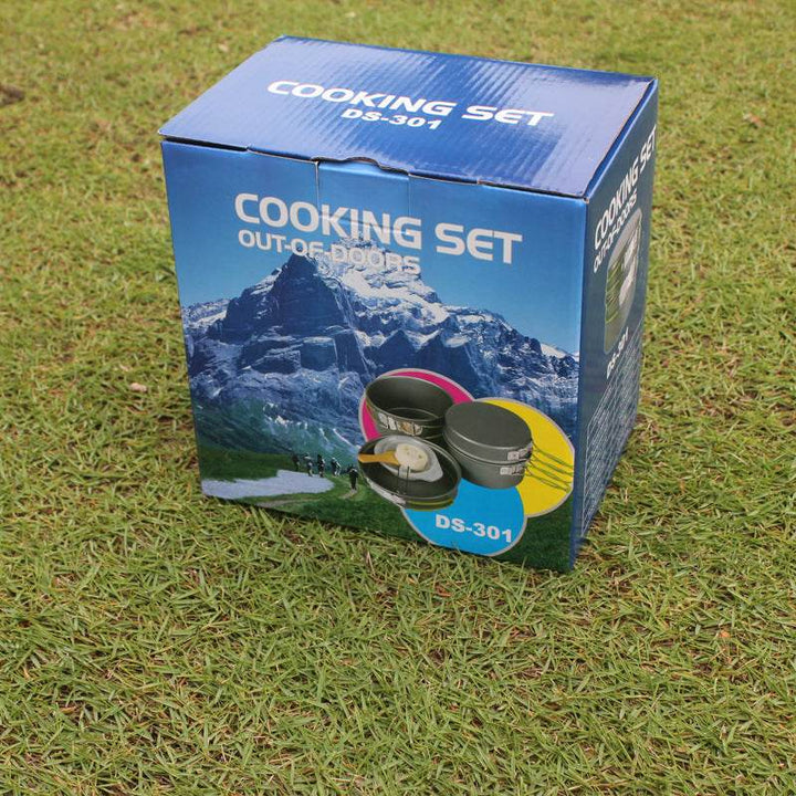 Outdoor Portable Cookware Camping Hiking Picnic Non-stick Cooking Pan Pot Bowl Set for 2-3 Person - ZEYTONCART