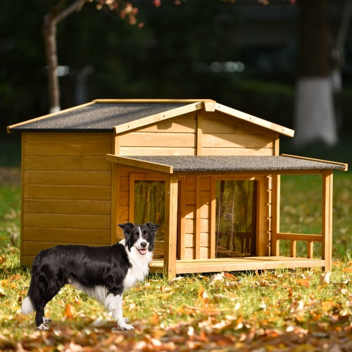 Large Wooden Dog House Outdoor Hut Style With Porch, 2 Doors - ZEYTONCART