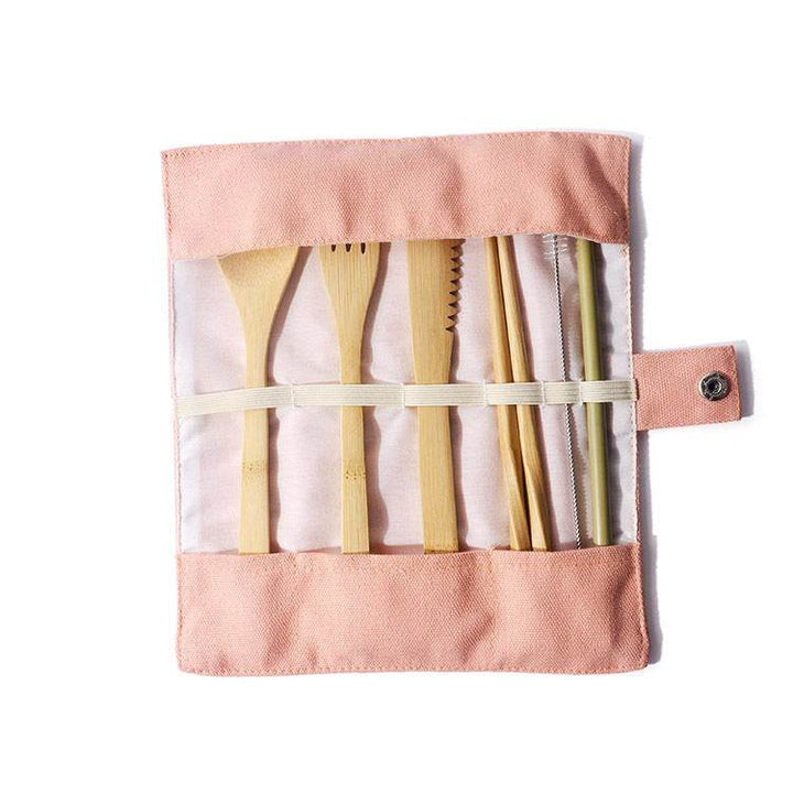 Bamboo Utensils Wooden Travel Cutlery Set Reusable Utensils With Pouch Camping Utensils Zero Waste Fork Spoon Knife Flatware Set - ZEYTONCART