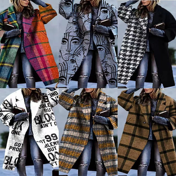 Women's Color Matching Plaid Long-sleeved Coat - ZEYTONCART