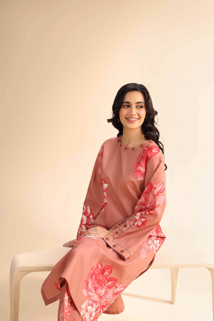 Printed 2-Piece Slub Cambric Suit – Reddish Brown | Unstitched Summer Collection 2025 - 42501016 - ZEYTONCART