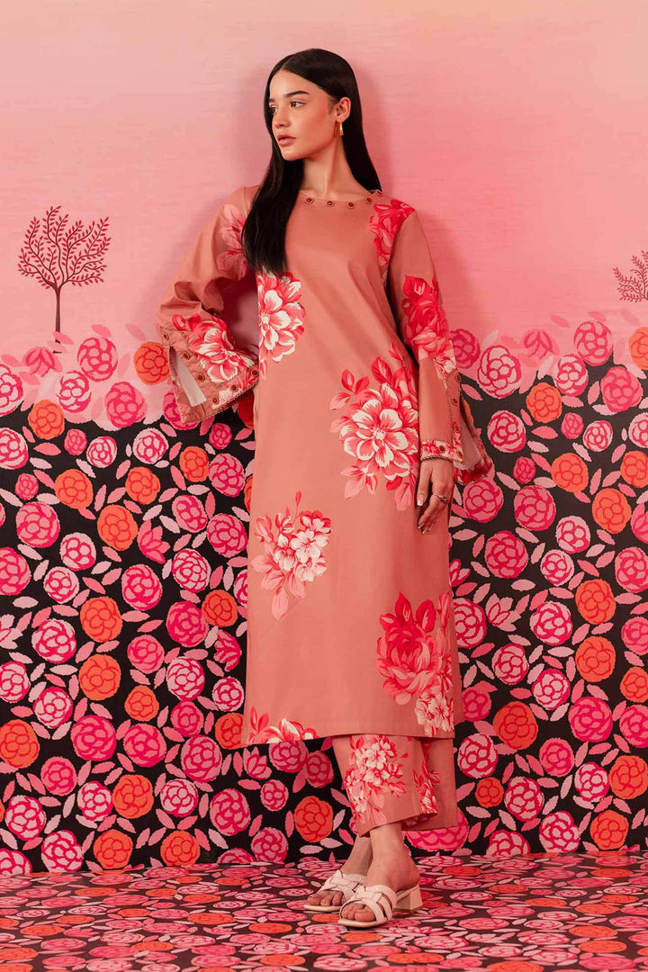 Printed 2-Piece Slub Cambric Suit – Reddish Brown | Unstitched Summer Collection 2025 - 42501016 - ZEYTONCART