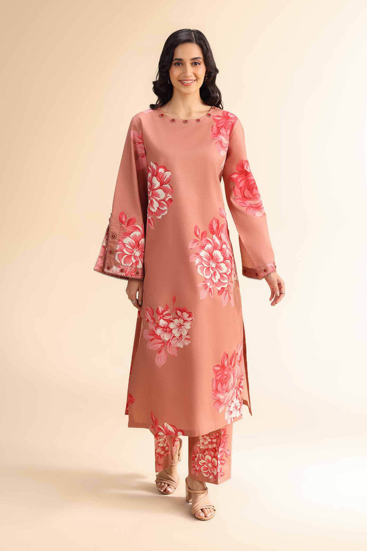 Printed 2-Piece Slub Cambric Suit – Reddish Brown | Unstitched Summer Collection 2025 - 42501016 - ZEYTONCART