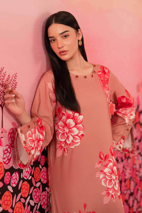Printed 2-Piece Slub Cambric Suit – Reddish Brown | Unstitched Summer Collection 2025 - 42501016 - ZEYTONCART