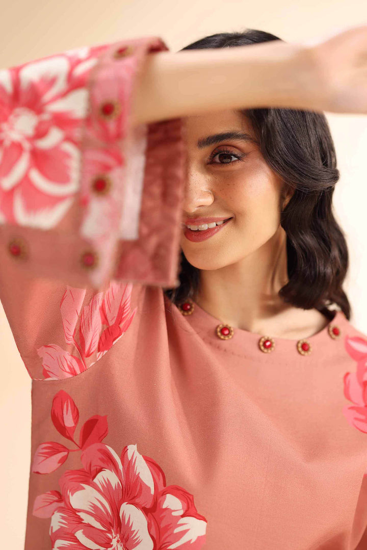 Printed 2-Piece Slub Cambric Suit – Reddish Brown | Unstitched Summer Collection 2025 - 42501016 - ZEYTONCART
