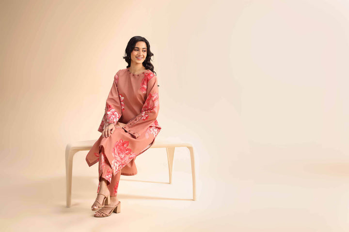 Printed 2-Piece Slub Cambric Suit – Reddish Brown | Unstitched Summer Collection 2025 - 42501016 - ZEYTONCART