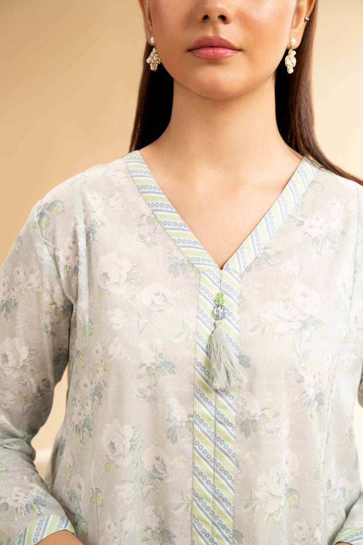 Digital Printed 2-Piece Unstitched Suit – Vintage Floral Lawn Shirt & Banarsi Dupatta | Light Grey - 42501528 - ZEYTONCART