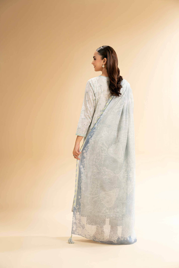 Digital Printed 2-Piece Unstitched Suit – Vintage Floral Lawn Shirt & Banarsi Dupatta | Light Grey - 42501528 - ZEYTONCART