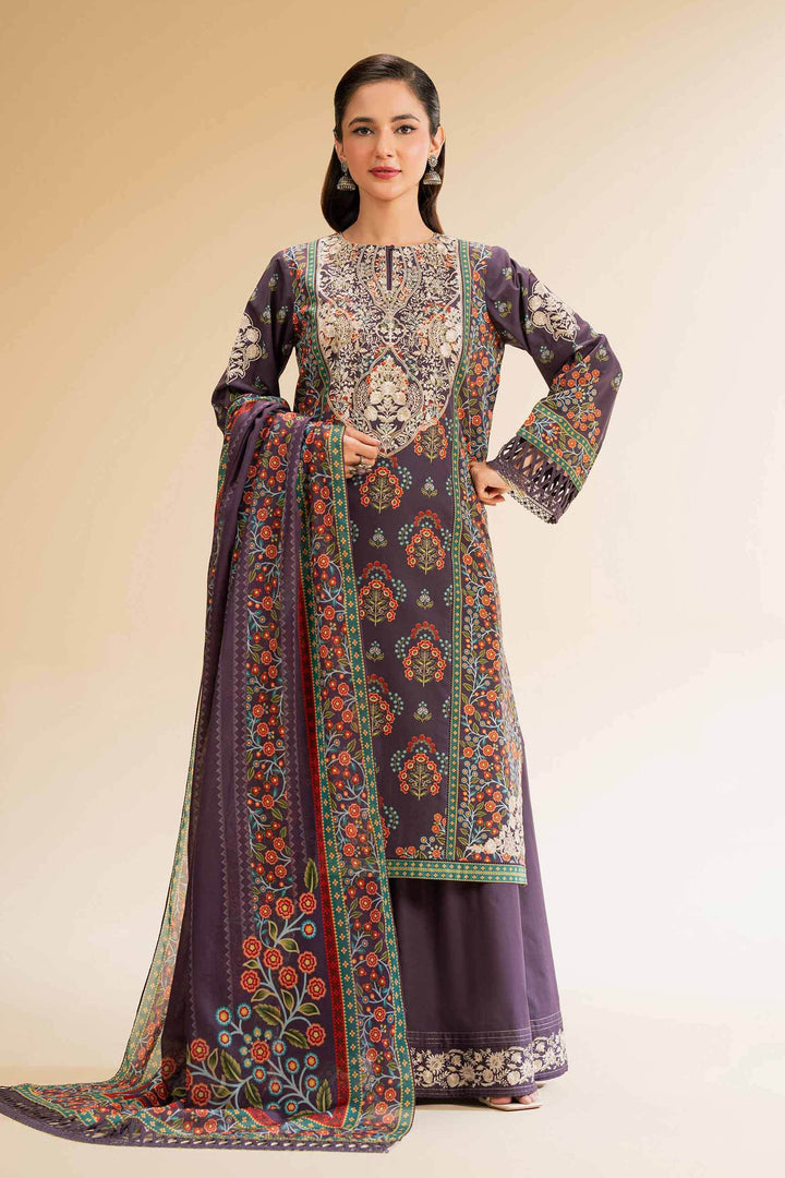 Embroidered 3-Piece Printed Suit – Digital Print Shirt, Voile Dupatta & Cambric Trousers | Plum- 42519172 - ZEYTONCART