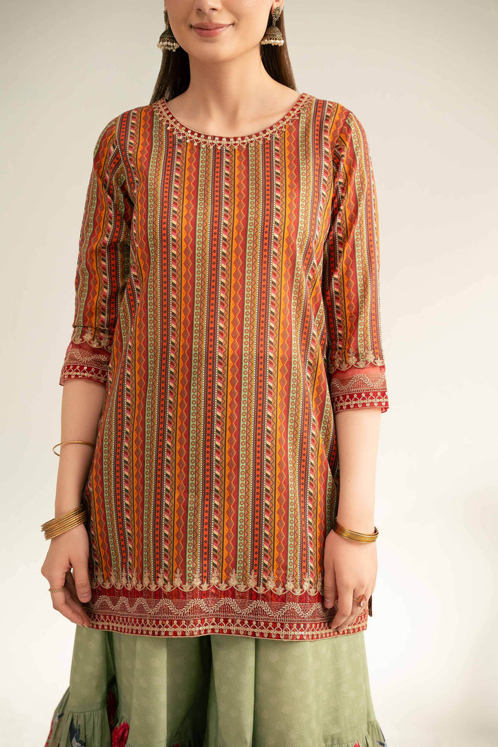 Embroidered Digital Printed 3-Piece Suit – Orange & Sage | Summer Unstitched Lawn Collection 2025- 42519397 - ZEYTONCART