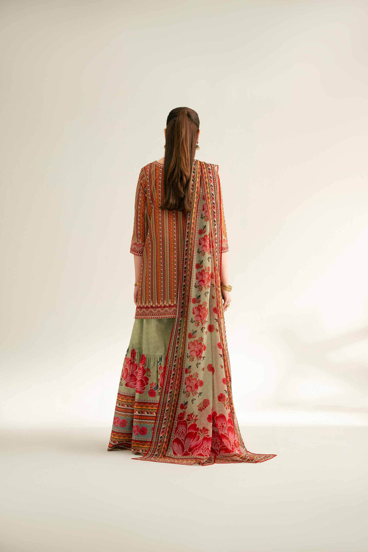 Embroidered Digital Printed 3-Piece Suit – Orange & Sage | Summer Unstitched Lawn Collection 2025- 42519397 - ZEYTONCART