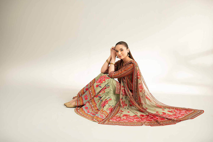 Embroidered Digital Printed 3-Piece Suit – Orange & Sage | Summer Unstitched Lawn Collection 2025- 42519397 - ZEYTONCART