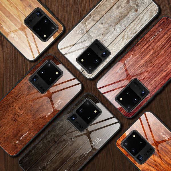Wood grain tempered glass phone case - ZEYTONCART
