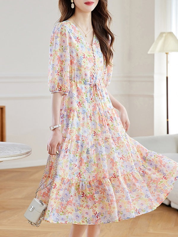 Waist Slimming Floral Dress - ZEYTONCART