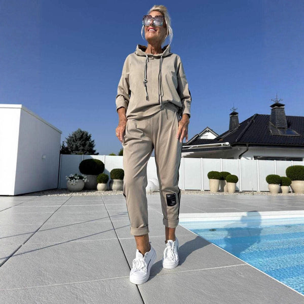 Round Neck Long Sleeve Braiding Stitching Trousers Suit - ZEYTONCART