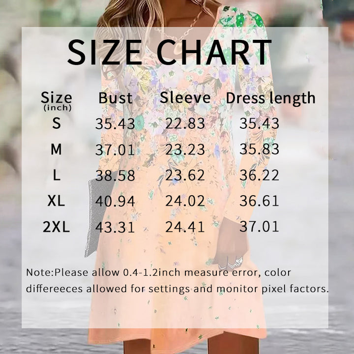 Women's Boho Floral Print Long Sleeve Tunic Dress  Casual Crew Neck Loose Mini Dress - ZEYTONCART