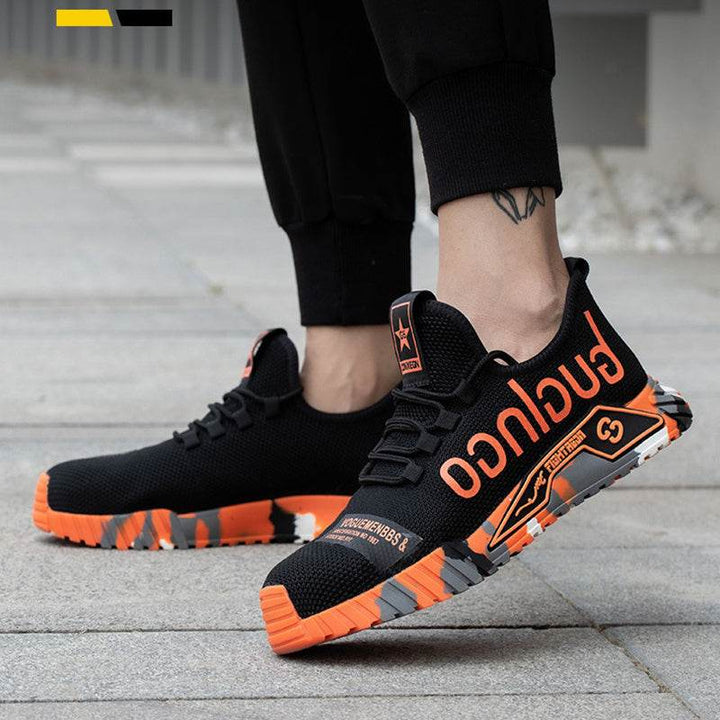 Indestructible Steel Toe Work Shoes For Men Letter Print Puncture Proof Sneakers - ZEYTONCART