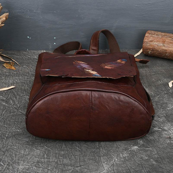 Retro Embossed Women's Backpacks In Cowhide - ZEYTONCART