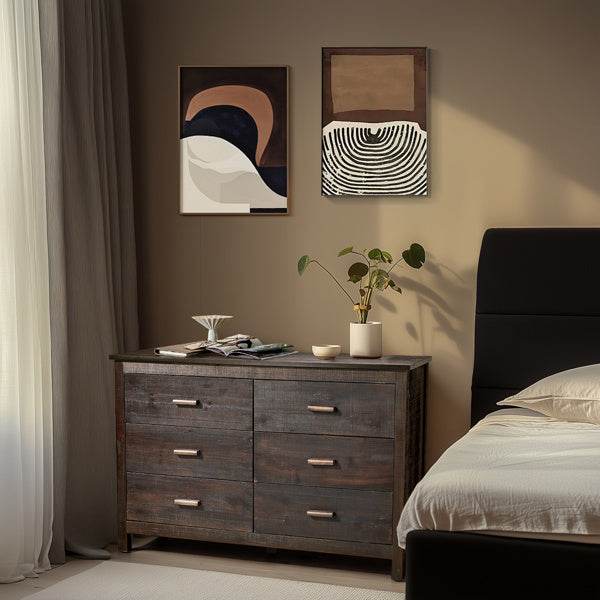Brown MDF Veneer 120x40x80 Double-row Six-drawer Chest Of Drawers - ZEYTONCART