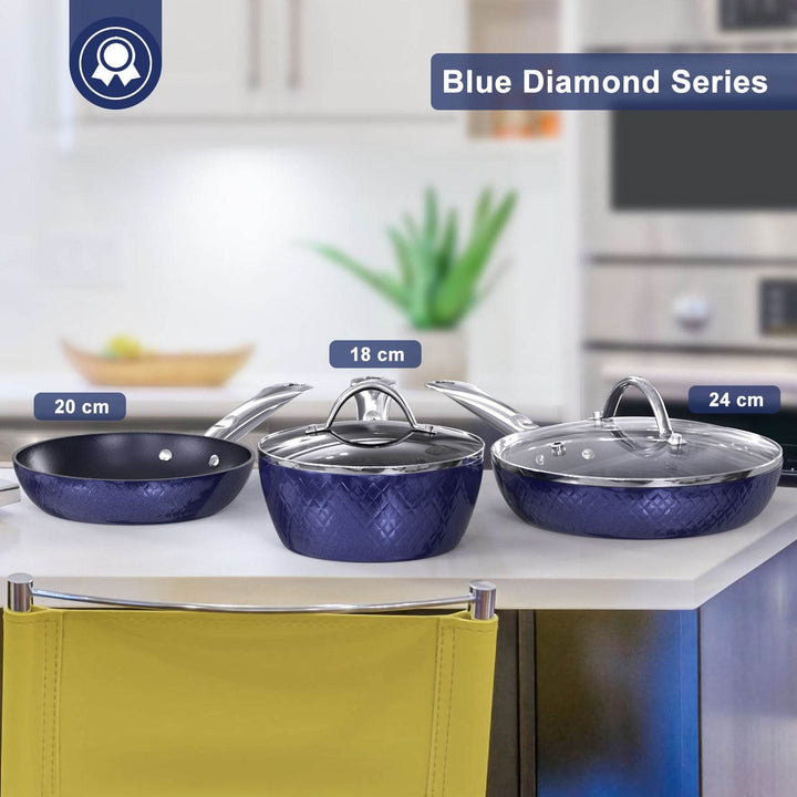 Frying Pan Sets Non Stick 3Pieces Blue 3D Diamond Cookware - ZEYTONCART