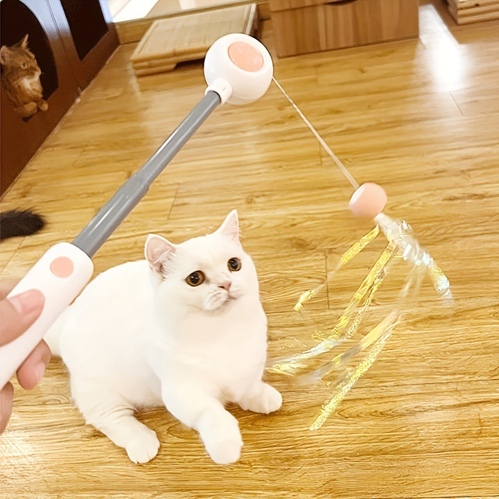 Cat Teaser Stick, Retractable Cat Wand With Replacement Head, Cat Feather Toy, Cat Interactive Toy For Indoor Cats For Relief Boredom And Exercise - ZEYTONCART